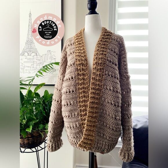 Handmade Sweaters - 🧶Crochet Oversized Tan Sweater Unisex